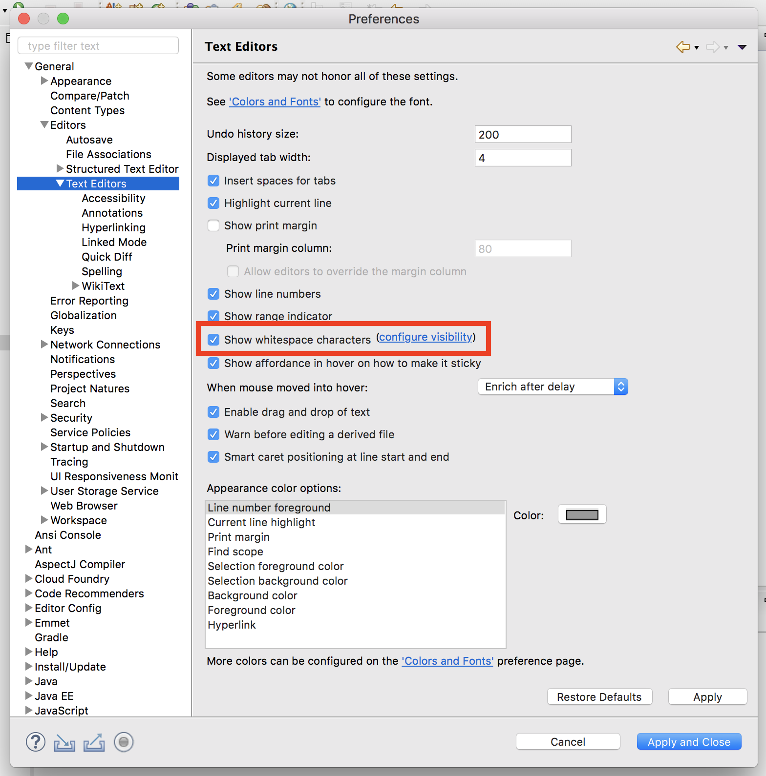 STS Settings Whitespace